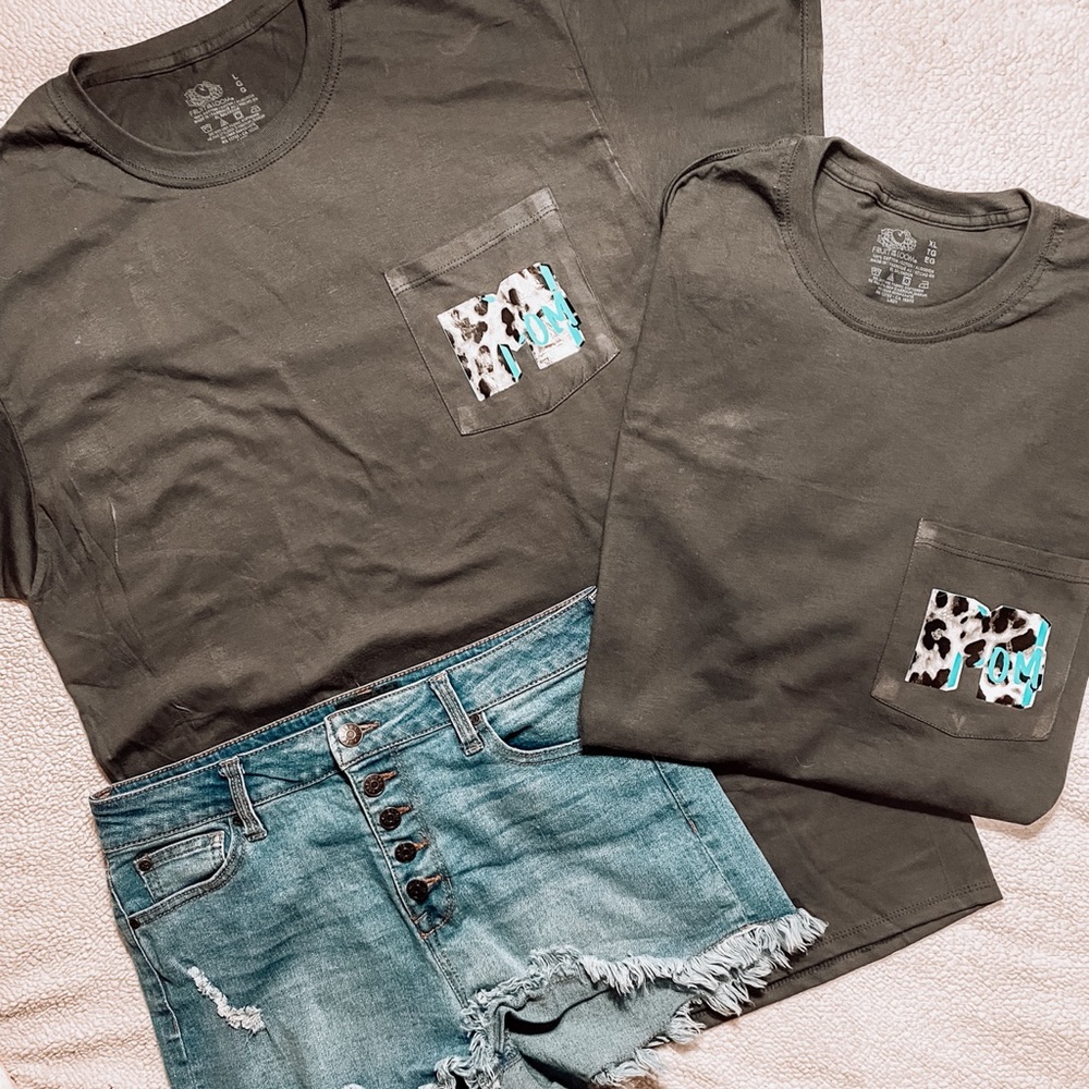 Trendy leopard MTV mom pocket T-shirt